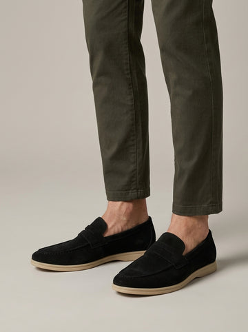 Men's Penny Loafers Suede Moc-Toe Slip-On Flat Sole