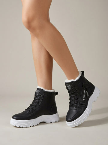 Women's Platform Boots Lace-Up Faux Fur Lined Ankle Boots