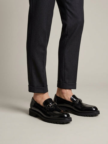 Men's Penny Loafers Glossy Leather - Lug Sole