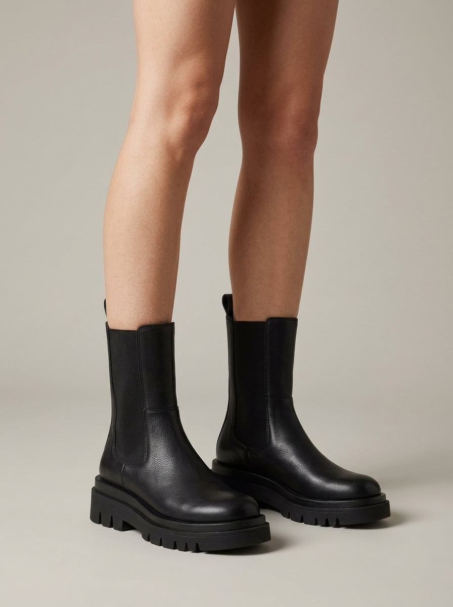 Women's Chelsea Boots - Platform Boots - Lug Sole - Elastic Gusset