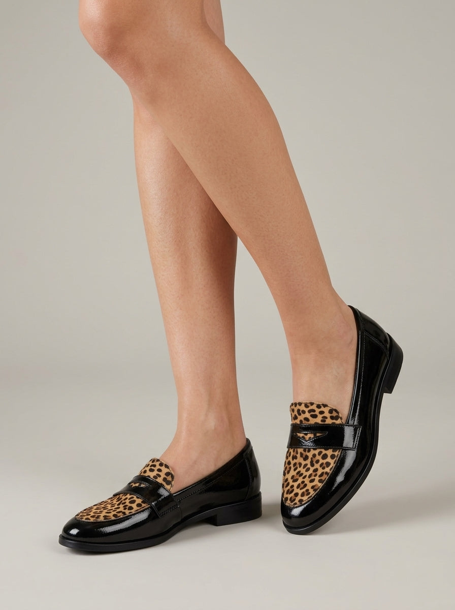 Women's Round Toe Penny Loafers with Slip-On Closure and Topstitched Trim