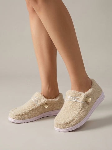 Women's Sherpa Slip-On Shoes with Elastic Lace Detail
