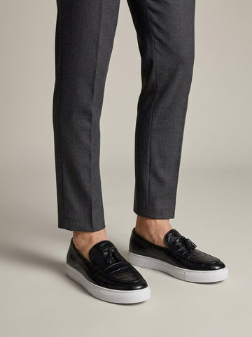 Men's Platform Loafers Croc-Embossed Slip-On with Tassel Detail