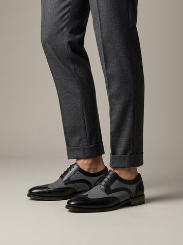 Men's Oxford Shoes Wingtip Brogue Houndstooth Panel Lace-Up
