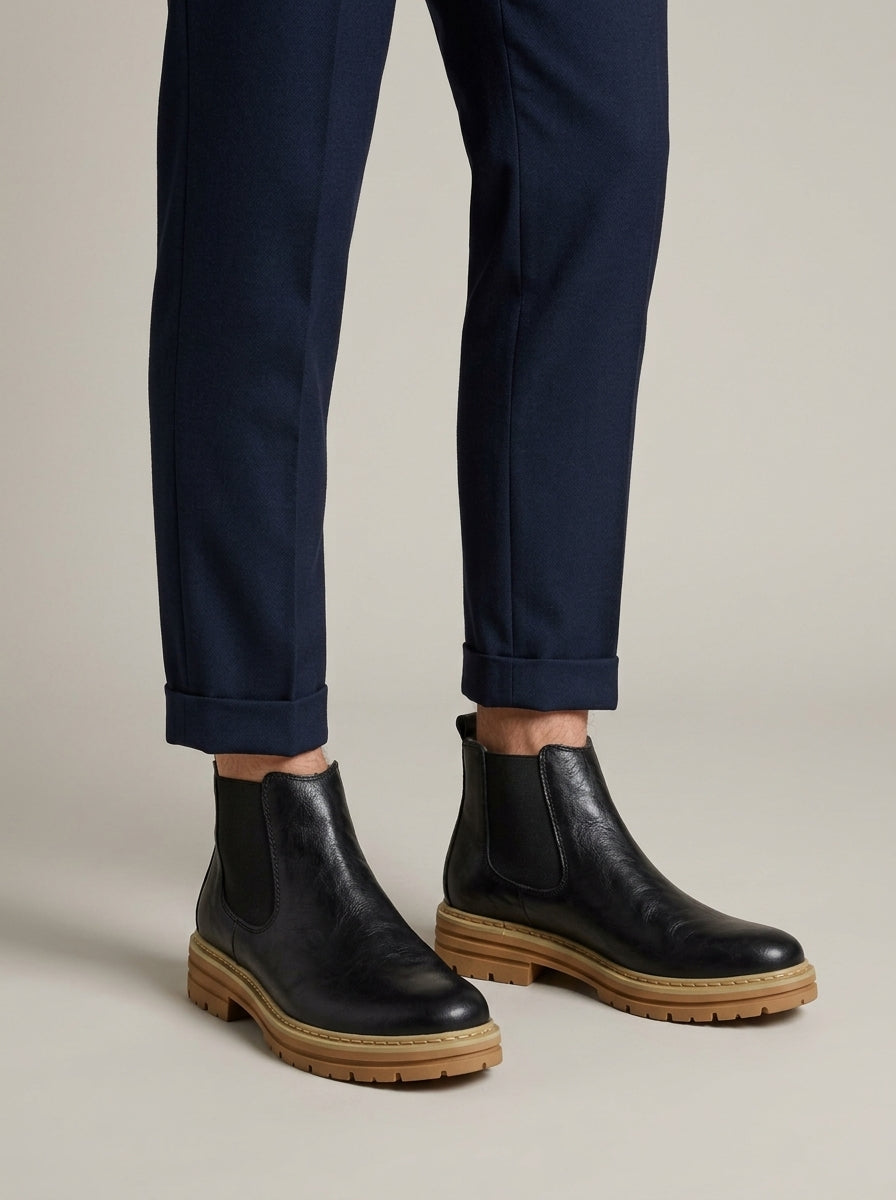 Men's Ankle Boots Chelsea Style Platform Lug Sole Leather