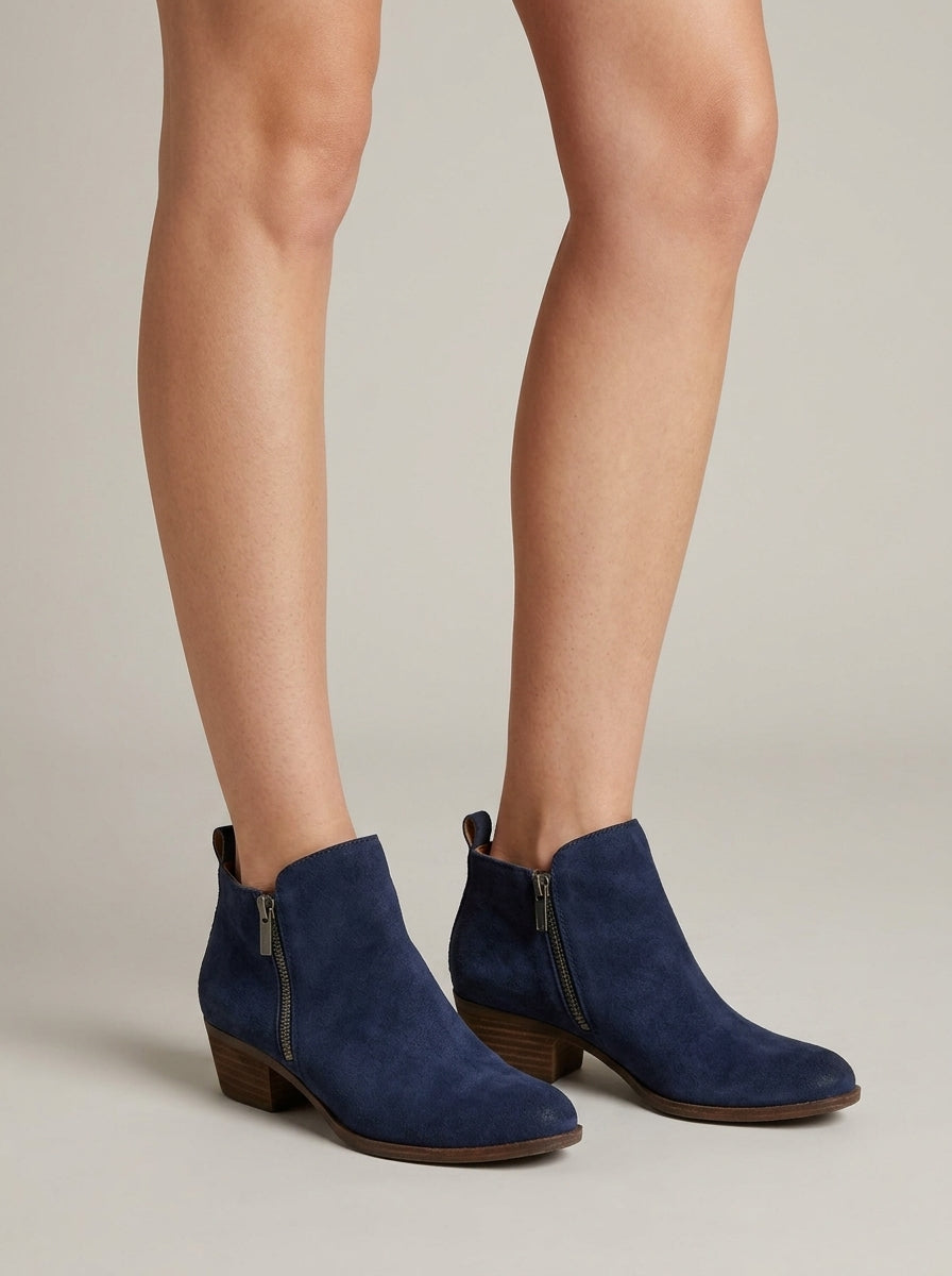 Women's Ankle Boots Pointed Toe Side-Zip Block Heel