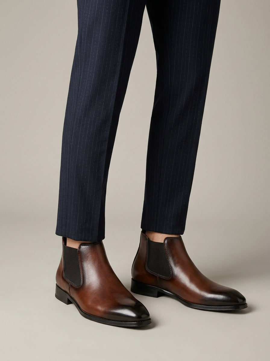 Men's Chelsea Boots with Elastic Side Gusset and Pointed Toe
