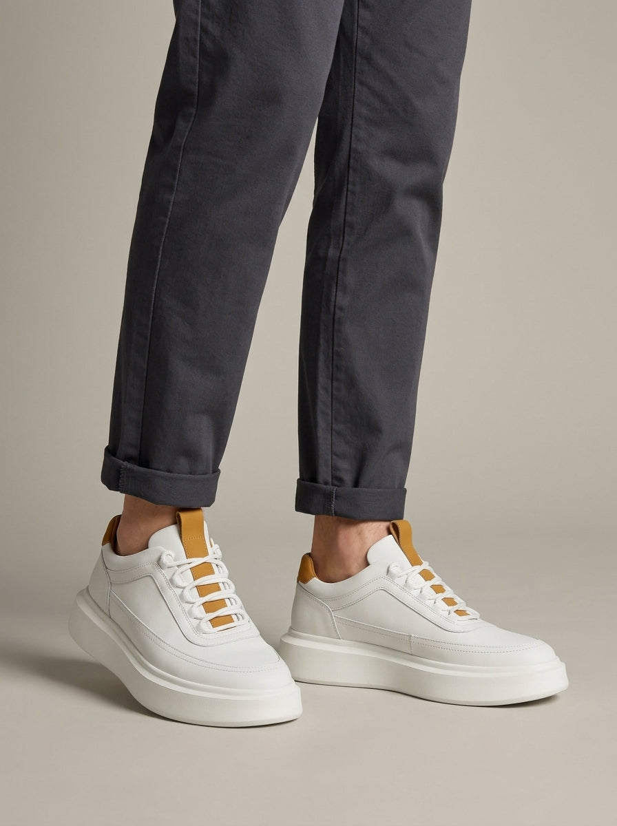 Men's Low-Top Lace Up Sneakers - Round Toe - Chunky Platform Sole