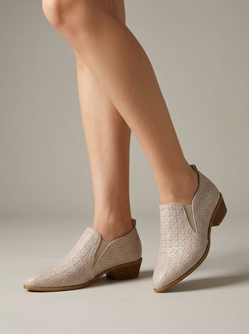 Women's Ankle Boots Woven Texture Block Heel Slip-On