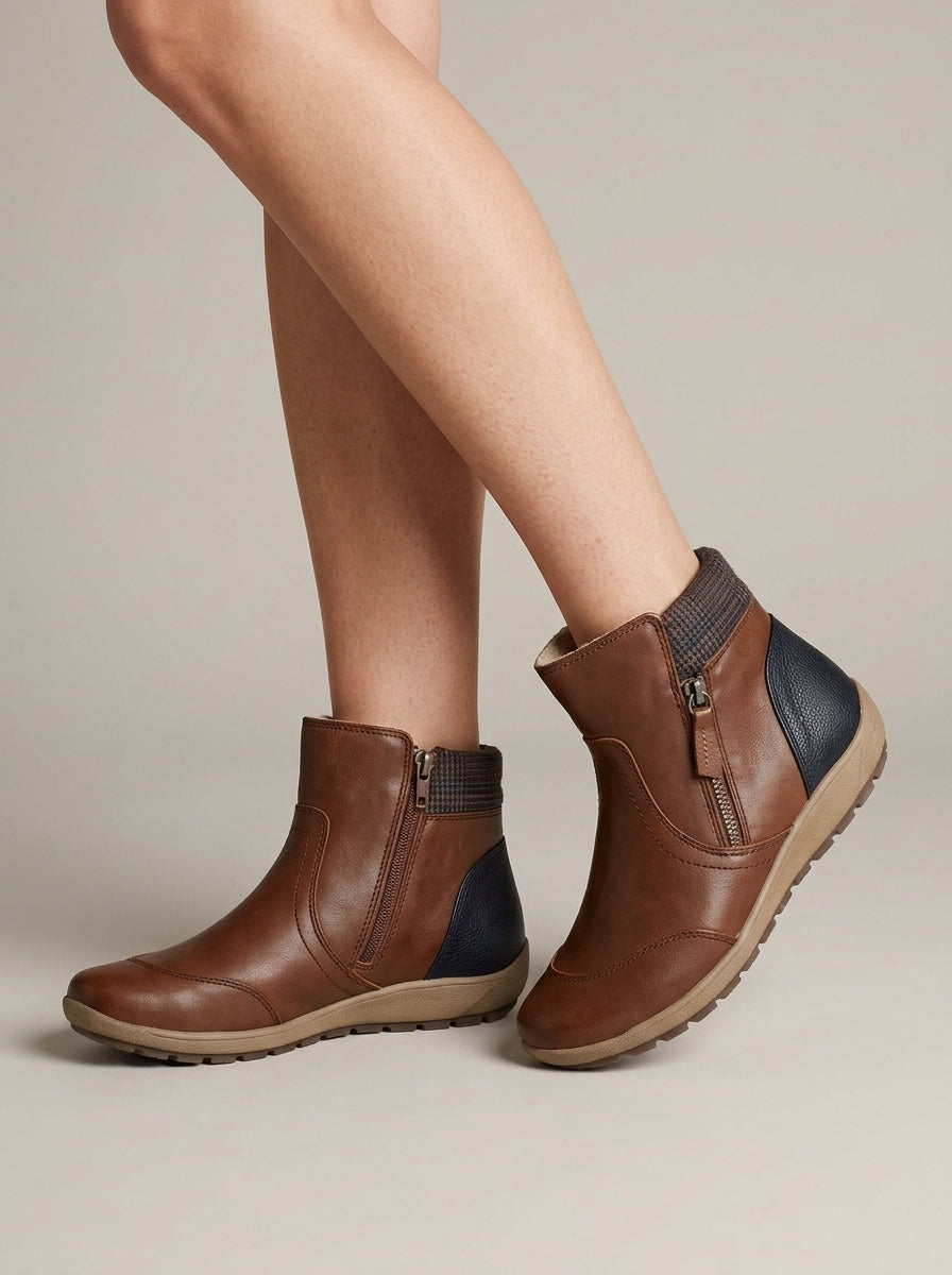 Women's Ankle Boots Side-Zip Knit-Collar Flat Sole Round-Toe