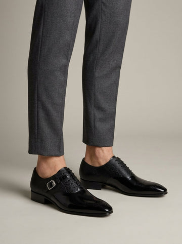 Men's Lace-Up Oxford Monk Strap Dress Shoes – Pointed Toe Brogue Detail Leather