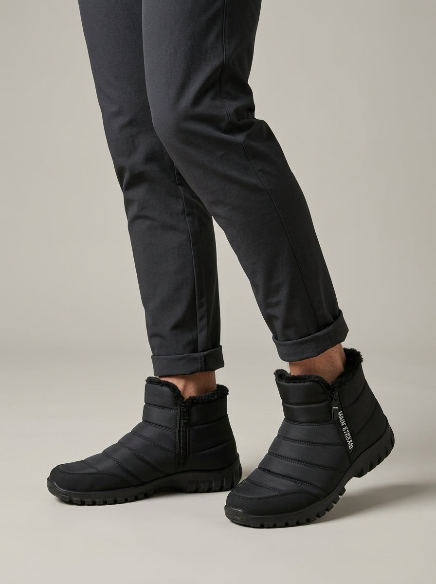 Men's Ankle Boots Quilted Faux-Fur Lined Side Zip