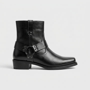 Men's Ankle Boots - Block Heel - Harness Strap