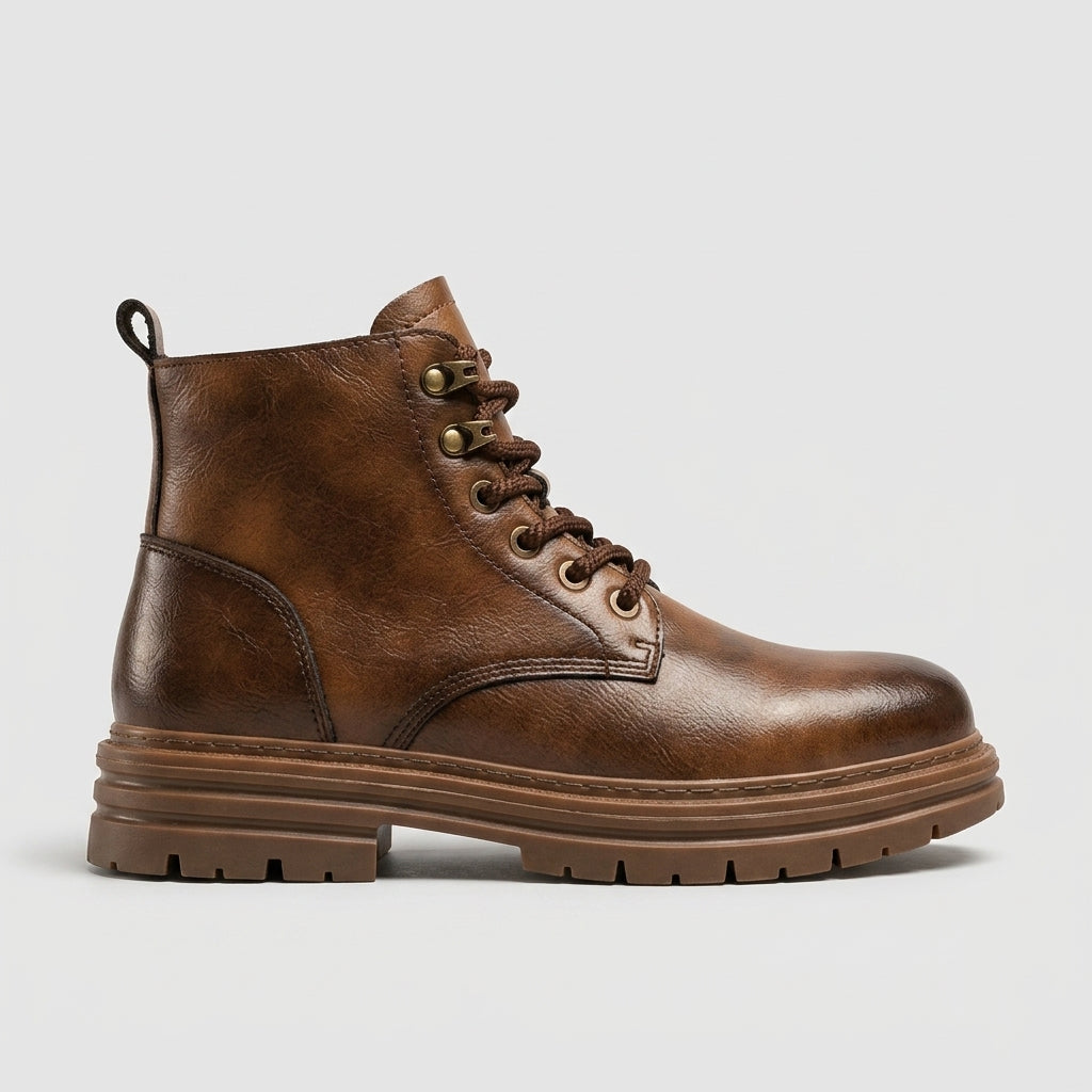 Men's Lace-Up Combat Boots with Side Zip and Chunky Lugged Sole