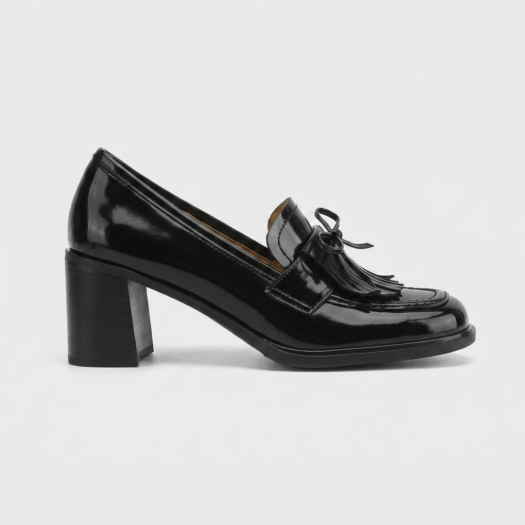 Women's Loafers - Square Toe - Block Heel - Tassel Bow - Slip-On