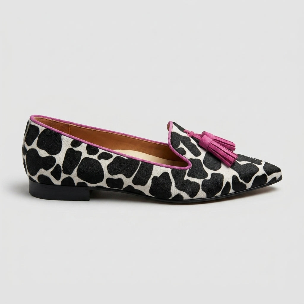 Women's Loafers Pointed-Toe Animal Print Tassel Flats