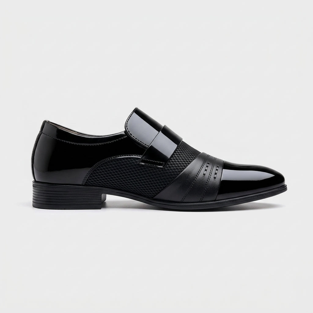Men's Dress Shoes Patent Pointed Toe Mesh Panel Slip-On