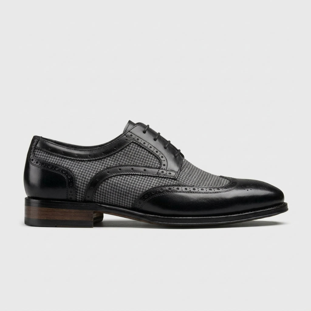 Men's Oxford Shoes Wingtip Brogue Houndstooth Panel Lace-Up