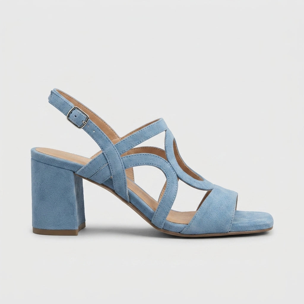 Women's Slingback Sandals Block Heel Open Toe Cutout Suede Straps