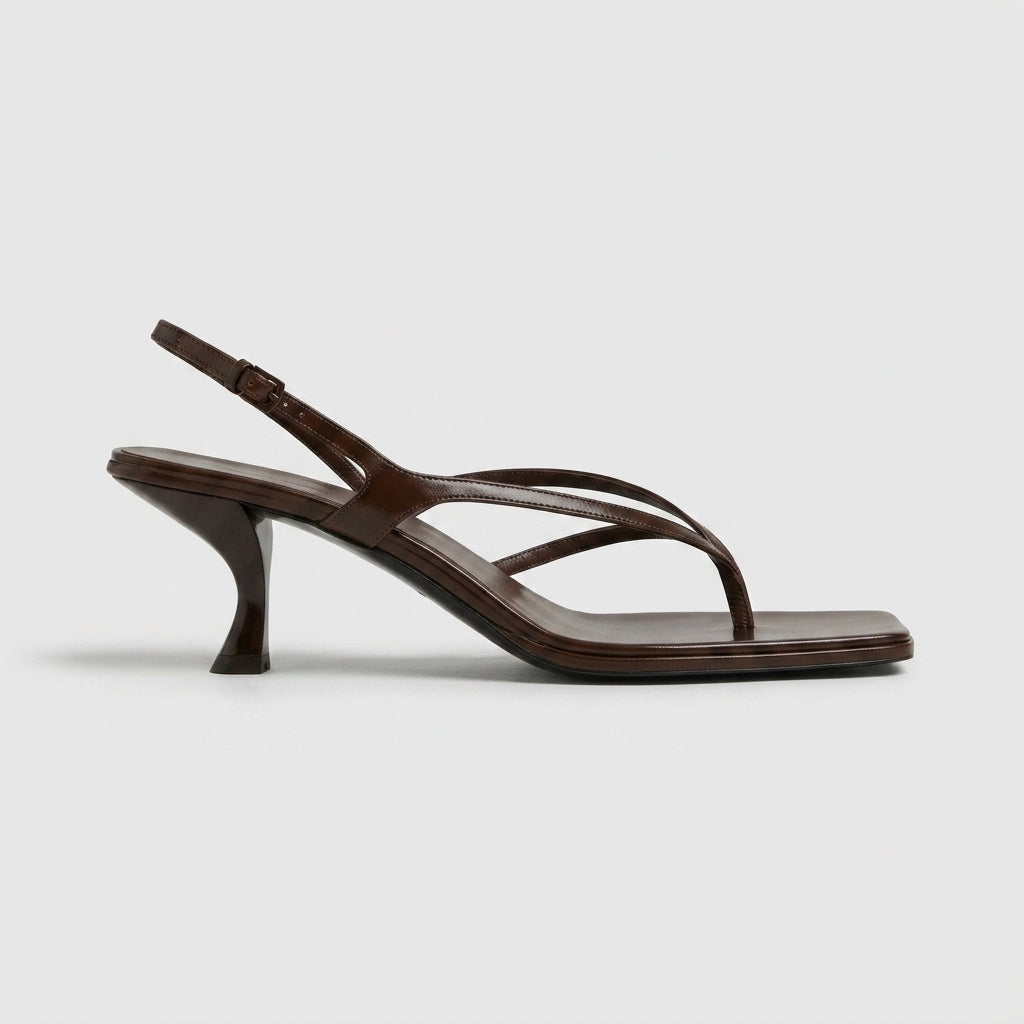 Women's Kitten Heels - Square Toe Thong Ankle Strap Sandals