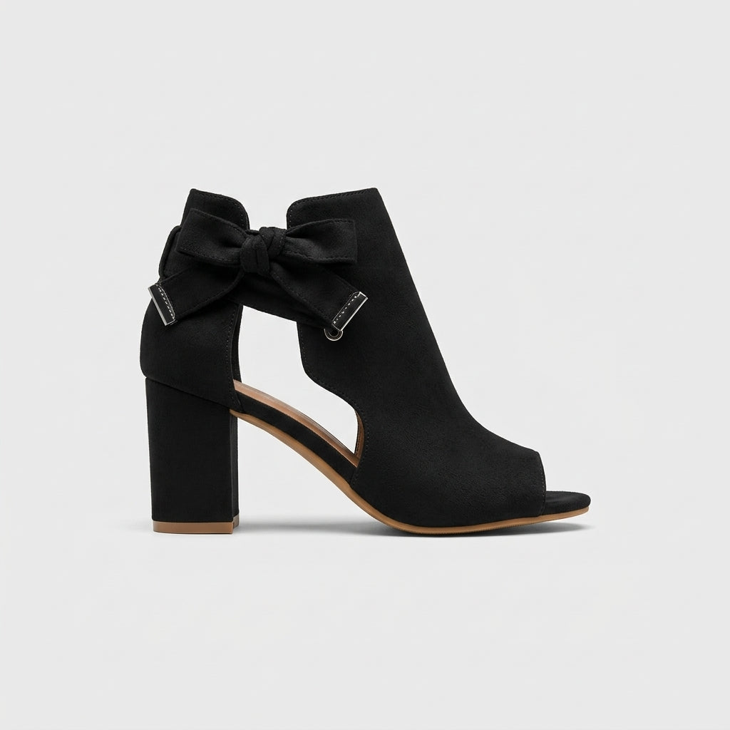 Women's Peep-Toe Ankle Heels Block Heel Bow Detail Cutout