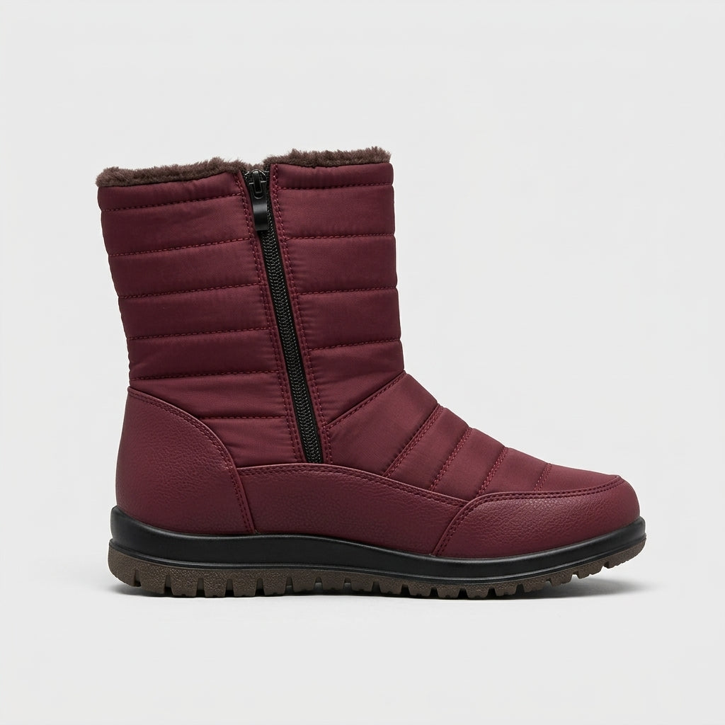 Women's Ankle Boots Quilted Side-Zip Fur-Lined Flat Sole