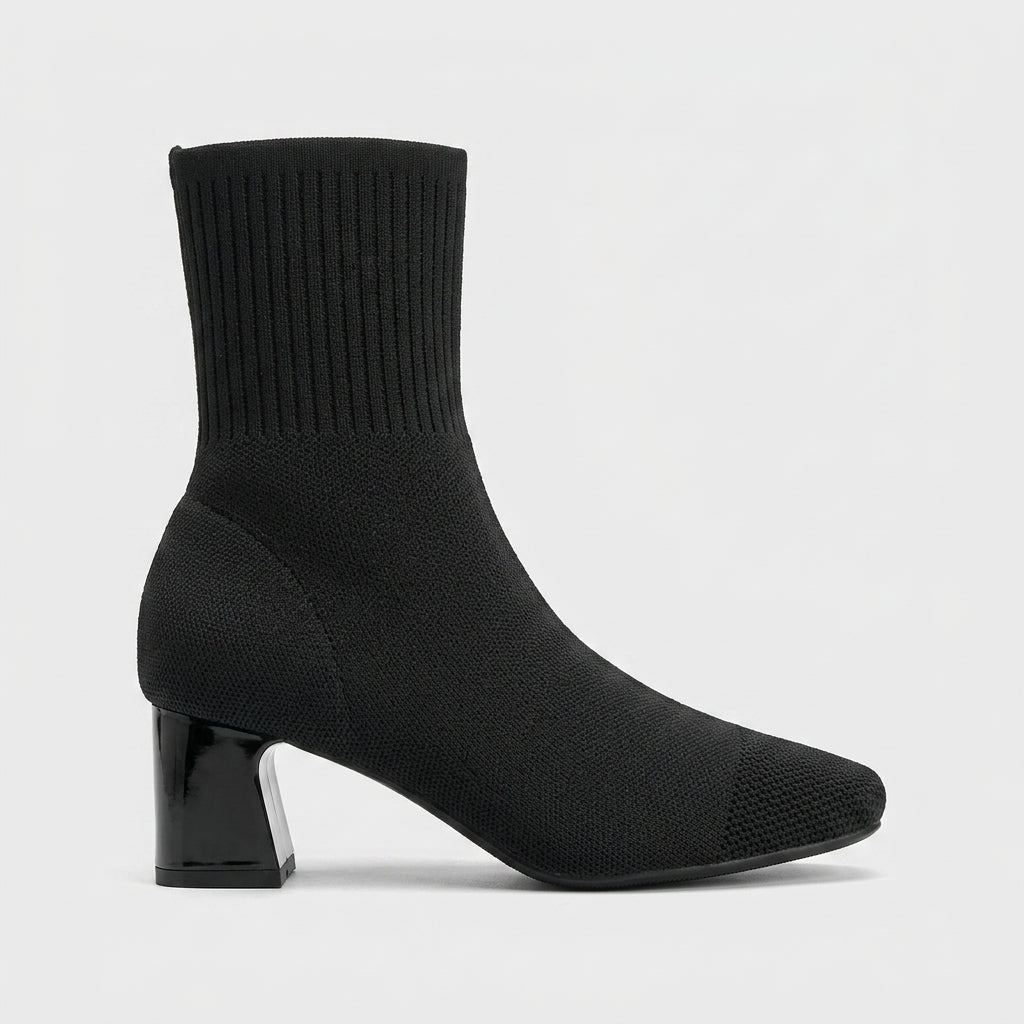 Women's Ankle Boots Knit Sock-Style - Square Toe Block Heel