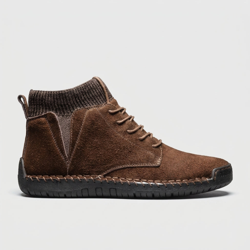 Men’s Suede High-Top Sneaker Boots with Lace-Up Front, Knit Collar