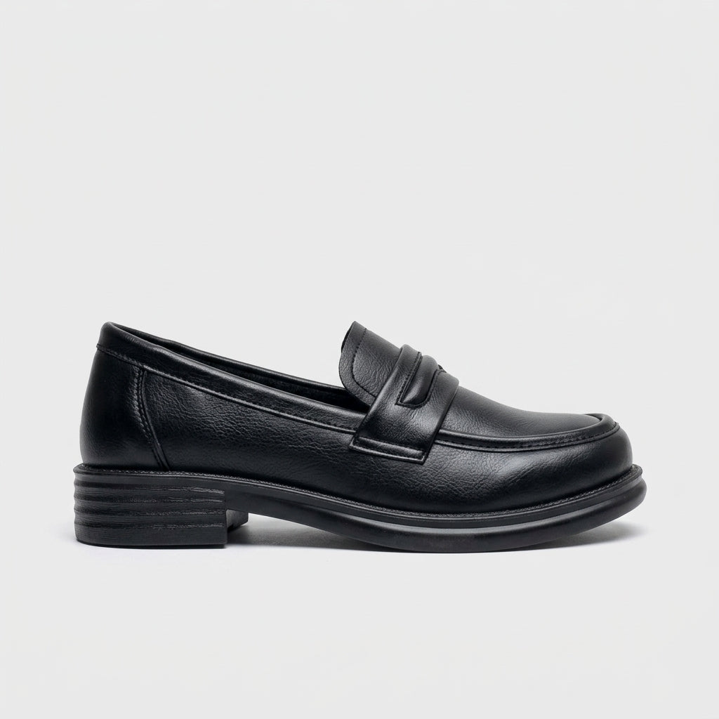Women's Round Toe Penny Loafers with Slip-On Closure and Topstitched Trim