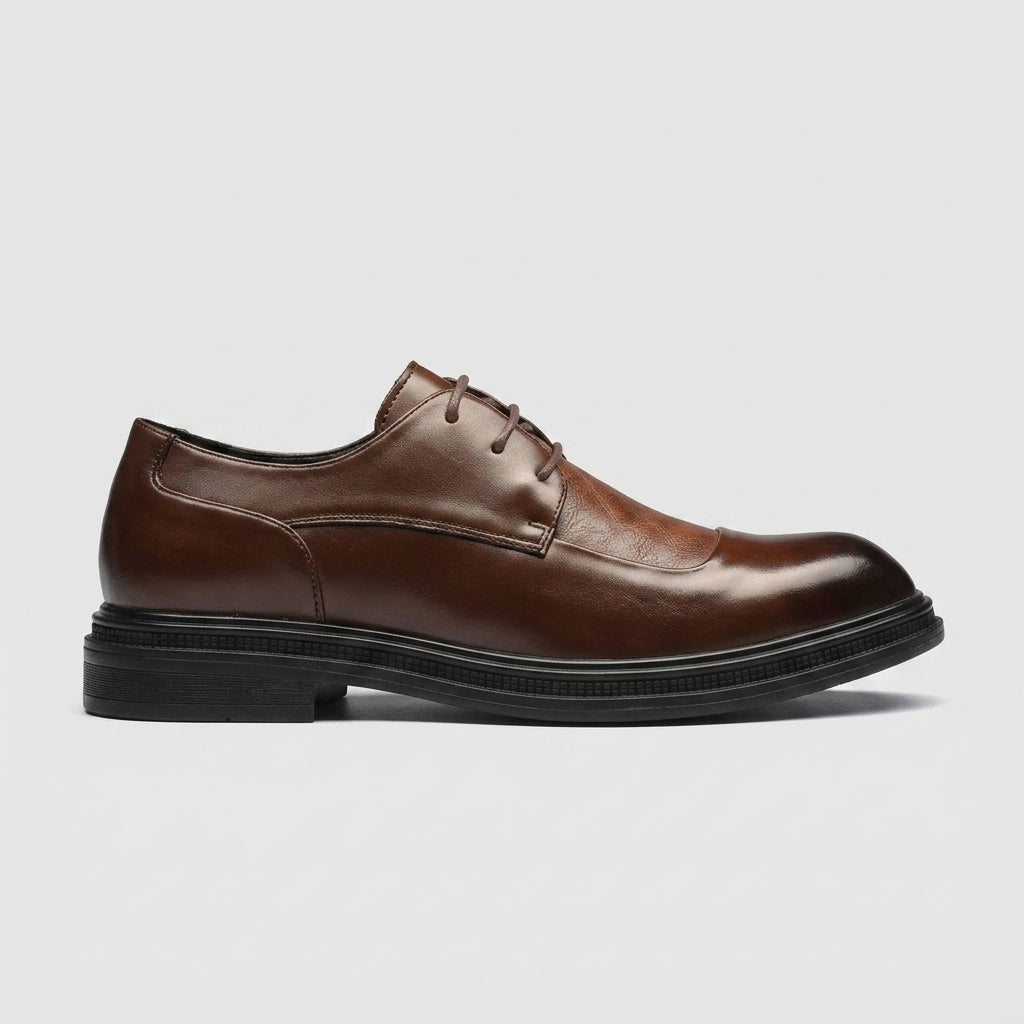 Men's Derby Shoes - Leather Upper - Lace-Up - Apron Toe - Platform