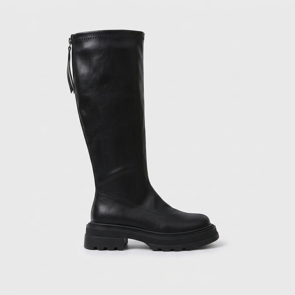 Women's Knee High Boots Platform Sole Back Zip Chunky Lug Sole