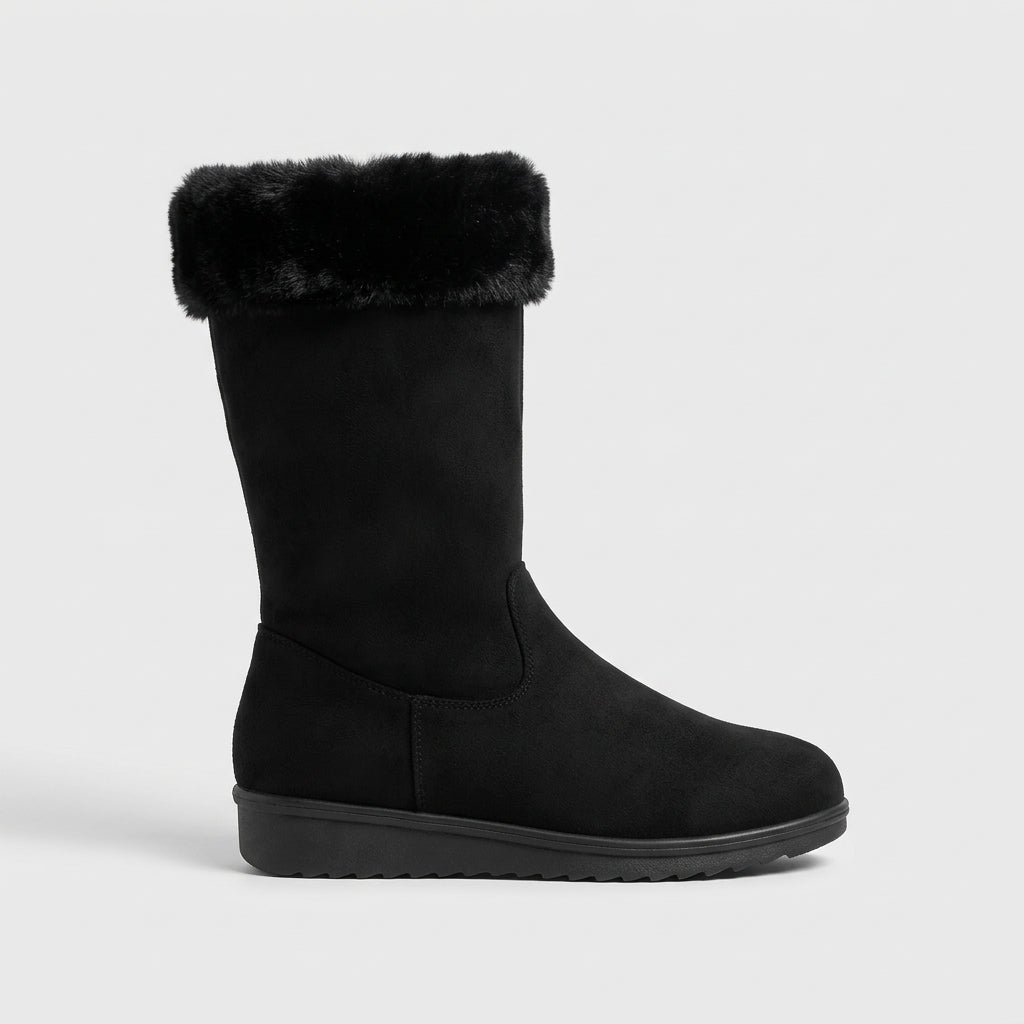 Women's Boots Mid-Calf Fur-Trimmed Side-Zip Wedge Sole
