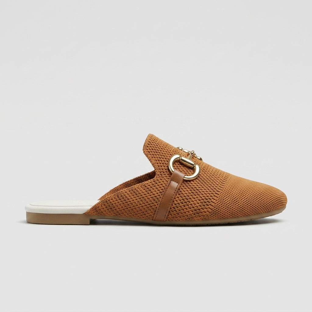 Women's Mule Flats - Pointed Toe - Mesh Upper - Buckle Strap