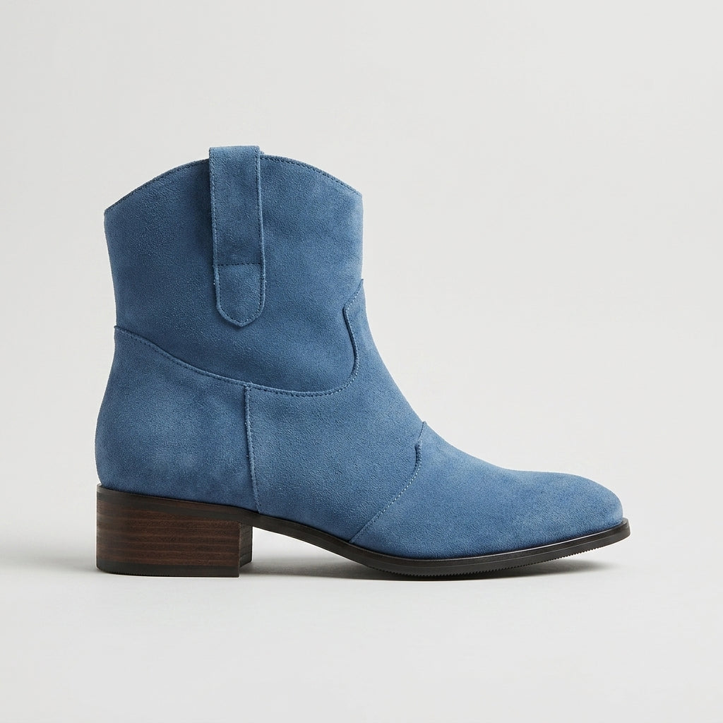 Women's Ankle Boots - Western-Inspired - Low Block Heel - Suede