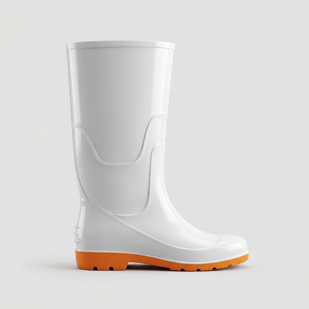 Women's Rain Boots - Mid-Calf - Glossy PVC - Light Wedge Heel
