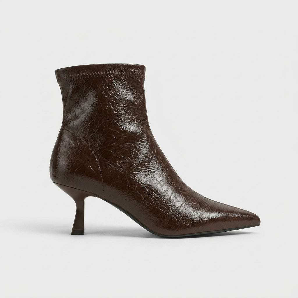 Women's Ankle Boots - Pointed Toe - Kitten Heel - Crinkled Finish