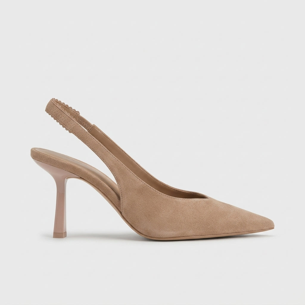 Women's Slingback Heels - Pointed Toe - Stiletto Heel - Suede