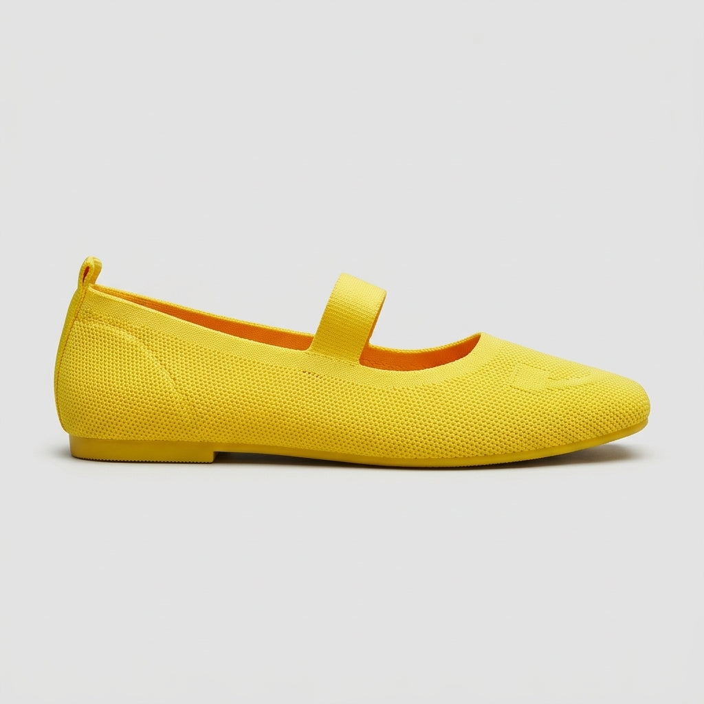 Women's Flats Square Toe Knit Upper Elastic Mary Jane Strap