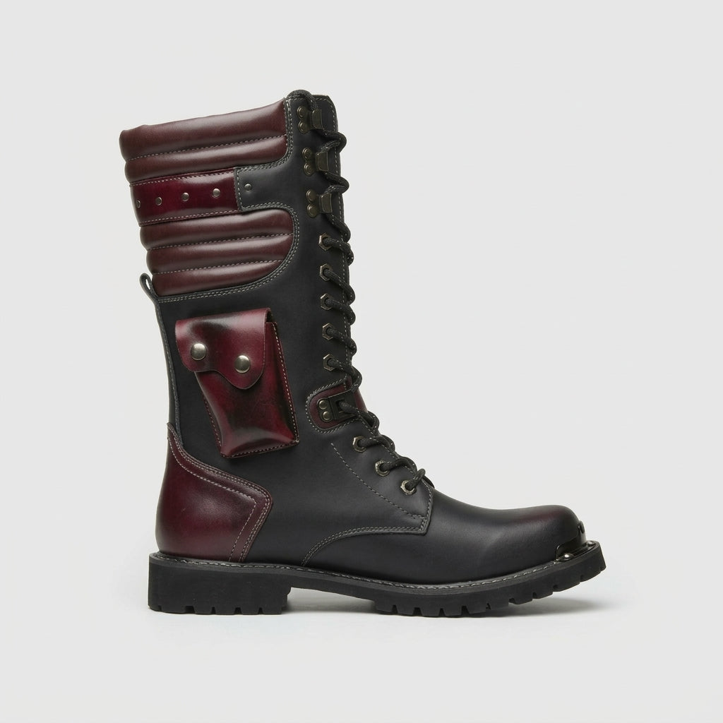 Men's Motorcycle Boots High-Top Lace-Up Thick-Sole