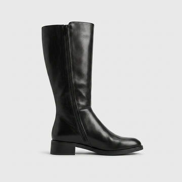 Women's Knee High Boots - Block Heel - Side Zip - Round Toe