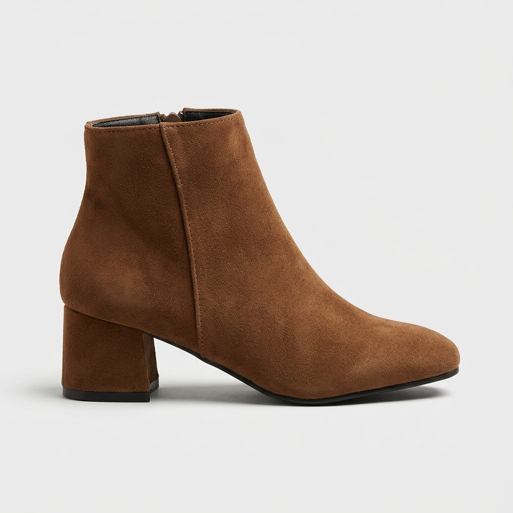 Women's Ankle Boots Block Heel Square Toe Side Zip Suede