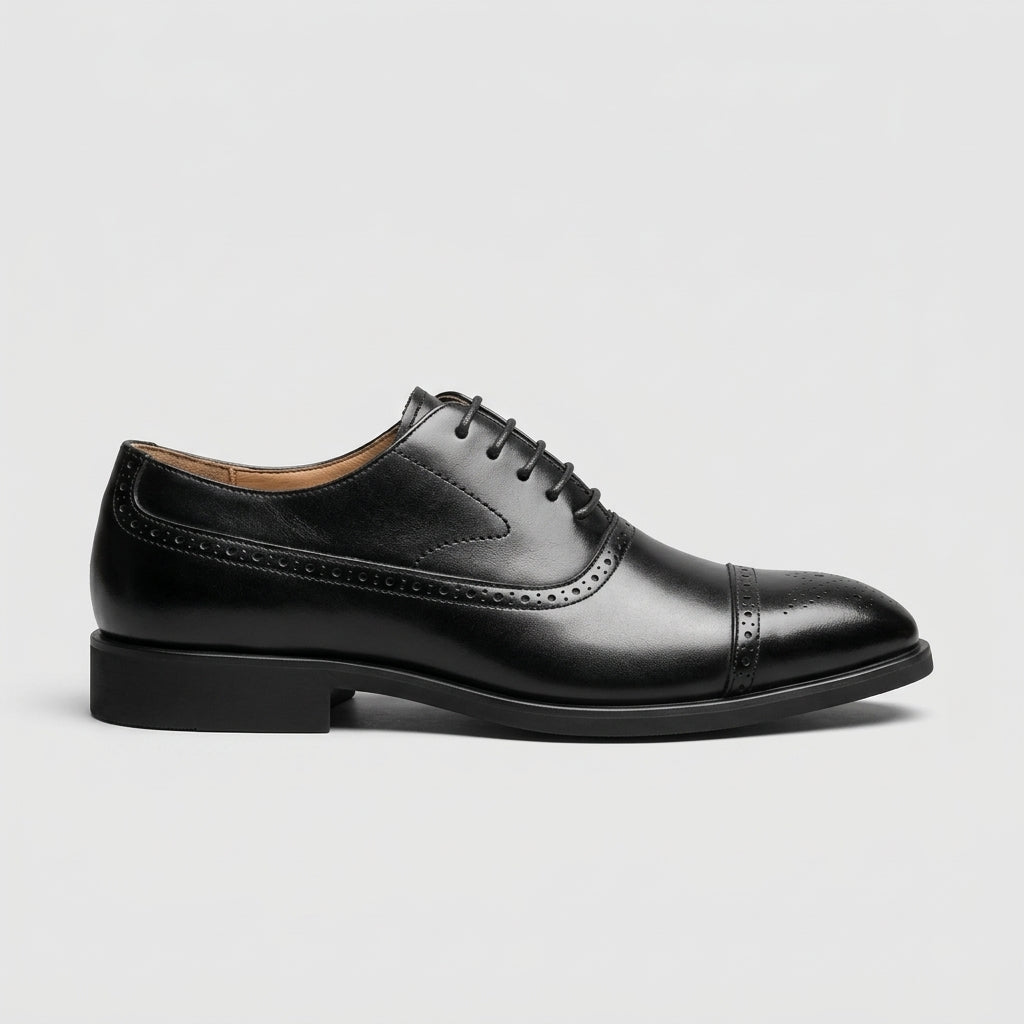 Men's Oxford Shoes Cap-Toe Brogue Lace-Up Leather Dress