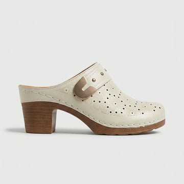Vintage Floral Cutout Block Heel Mules Studded Clogs