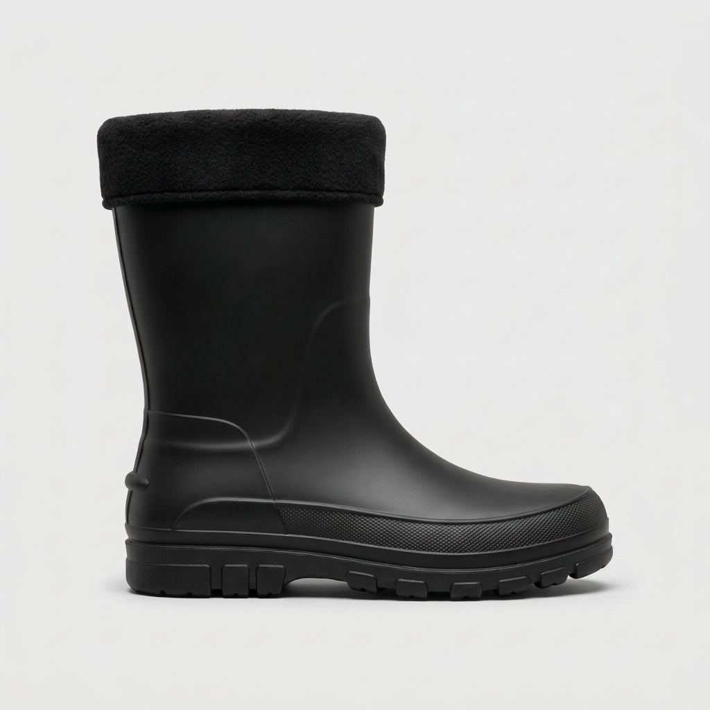 Men's Mid-Calf Rain Boots with Fleece Cuff and Lugged Sole