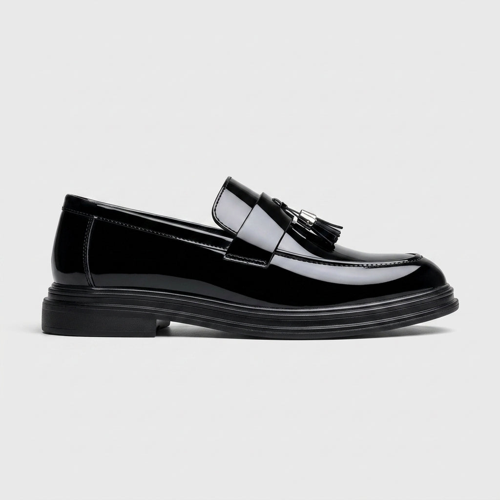 Men's Patent Tassel Loafers with Round Toe and Chunky Sole