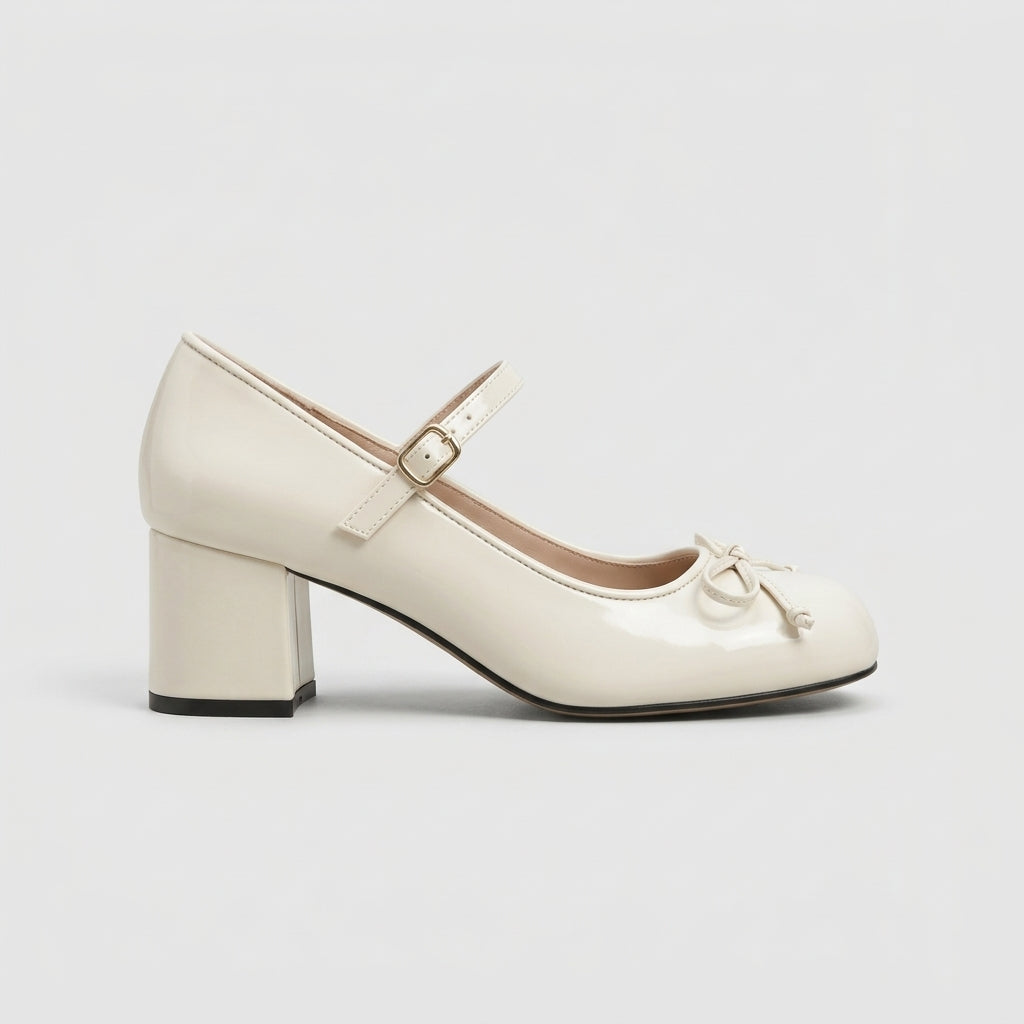 Women's Mary Jane Heels Round Toe Block Heel Bow Ankle Strap