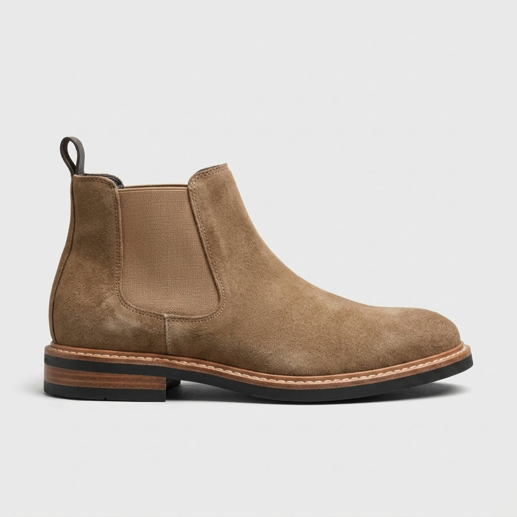 Men's Ankle Boots Chelsea Suede Round Toe Elastic Goring