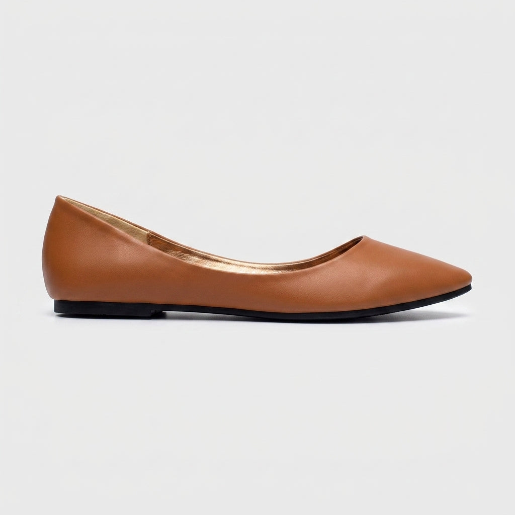 Women's Pointed Toe Ballet Flats with Slip-On Closure and Flat Sole