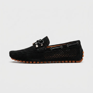 Men's Loafers Perforated Suede Driving Moccasins Metal Bit Detail