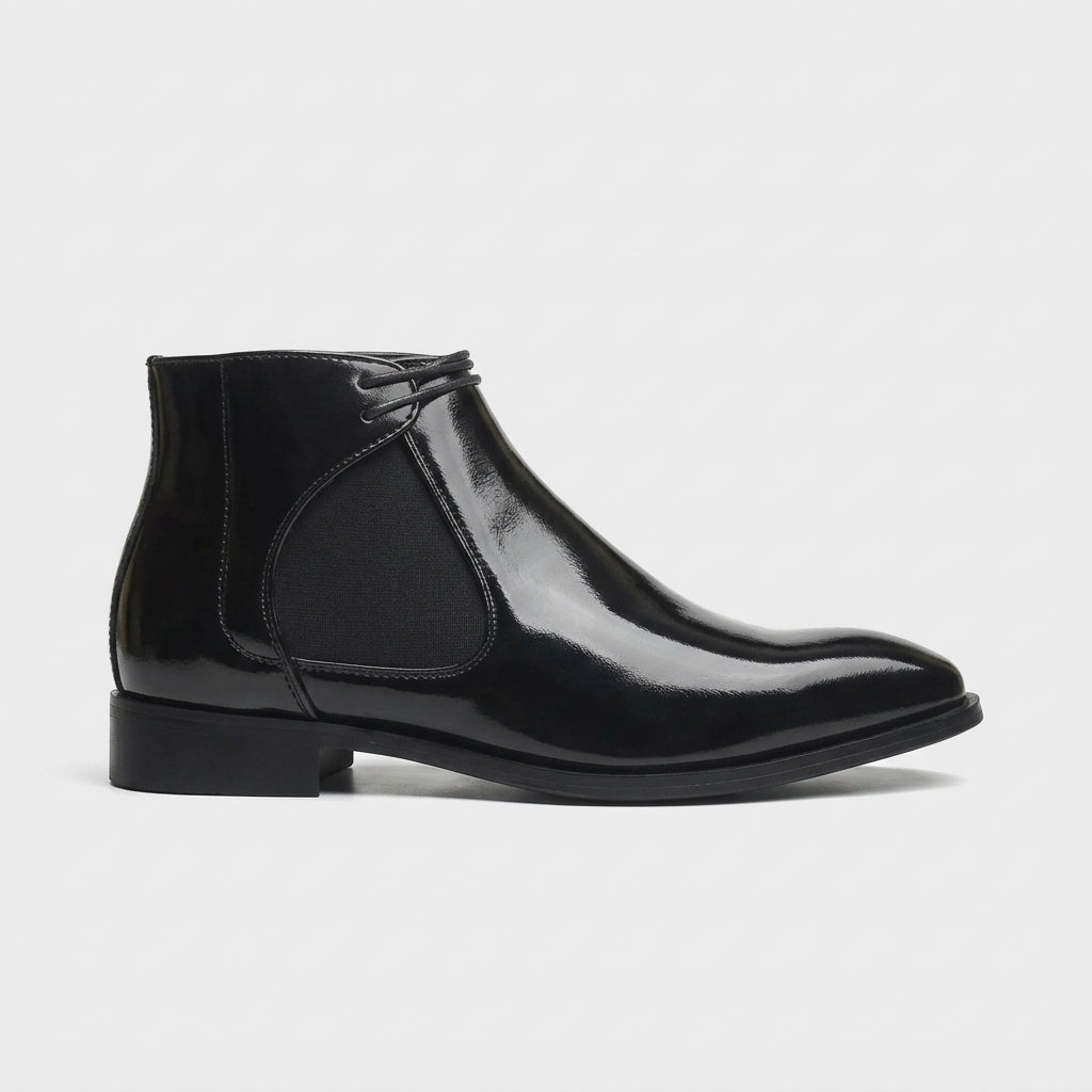 Men's Boots Leather Chelsea - Elastic Gore - Low Block Heel - Ankle